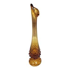 Vintage MCM Fenton Glass Amber Hobnail Swung Footed Bud Vase 9.75” Autumn Fall